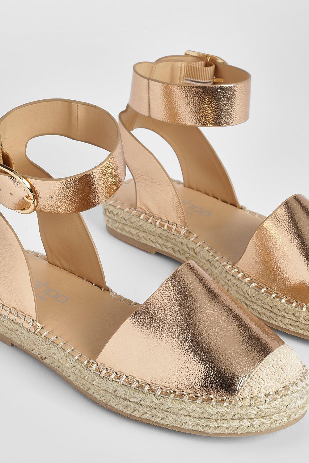 Metallic Closed Toe Buckle Detail Espadrilles